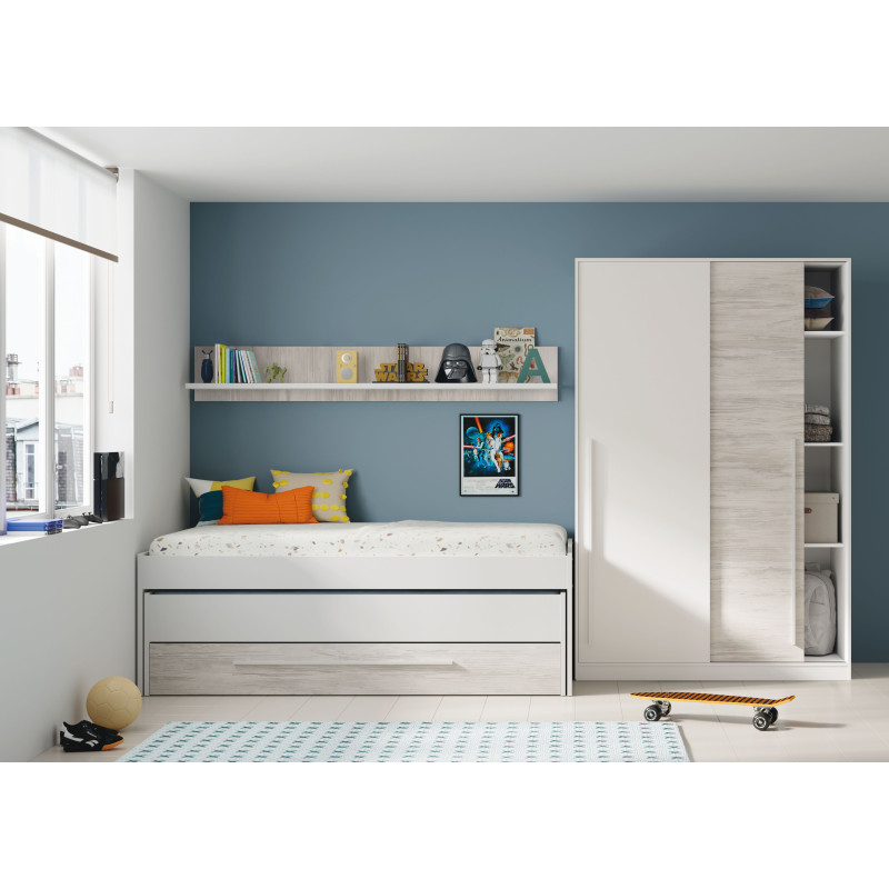 Cama doble SIN somier + 1 cajón + ESTANTE (colchones 190x90 - 180x90) barato BENALUP Blanco Artik 199 cm