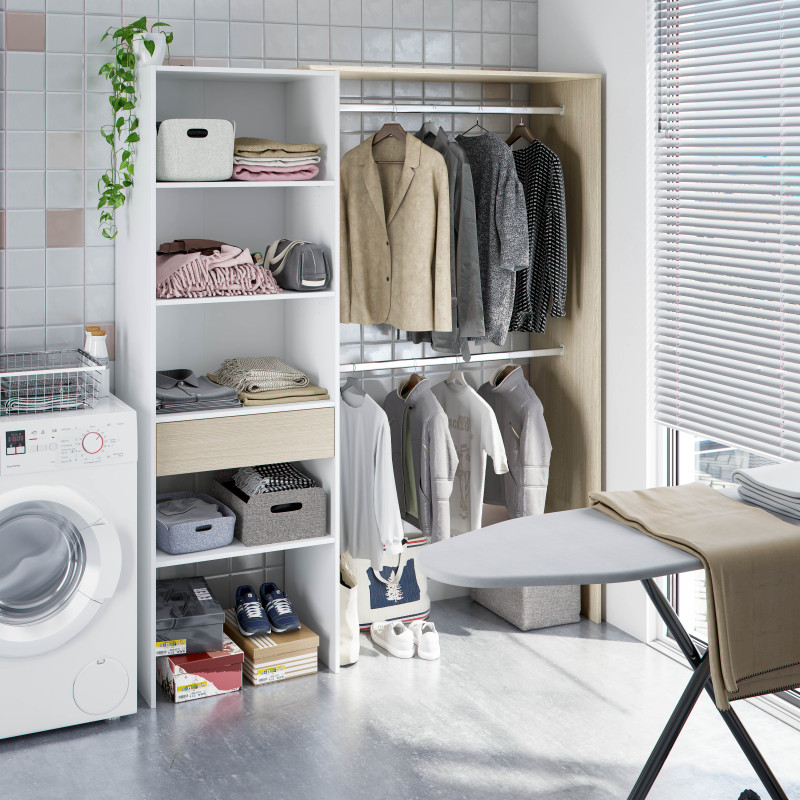 Armario-Vestidor con estantería 60cm + 2 barras barato HUERTA Roble 158 cm