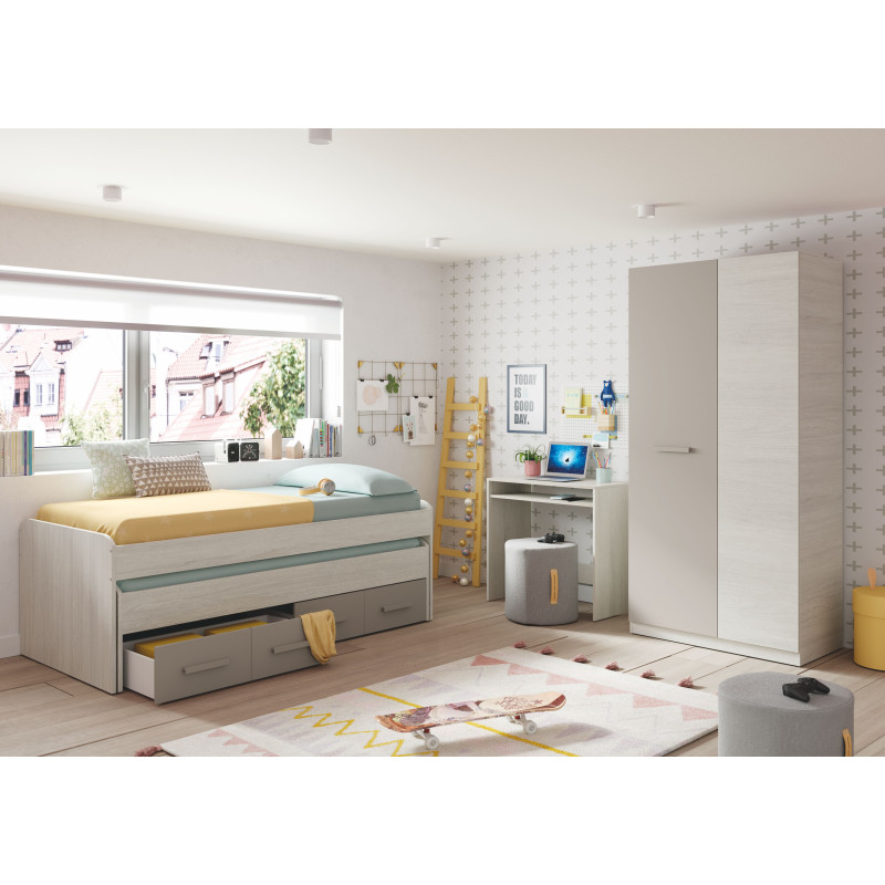 Cama doble + 2 cajones con somier (colchones 190x90 - 180x90) barato PAMPANEIRA Blanco 198 cm